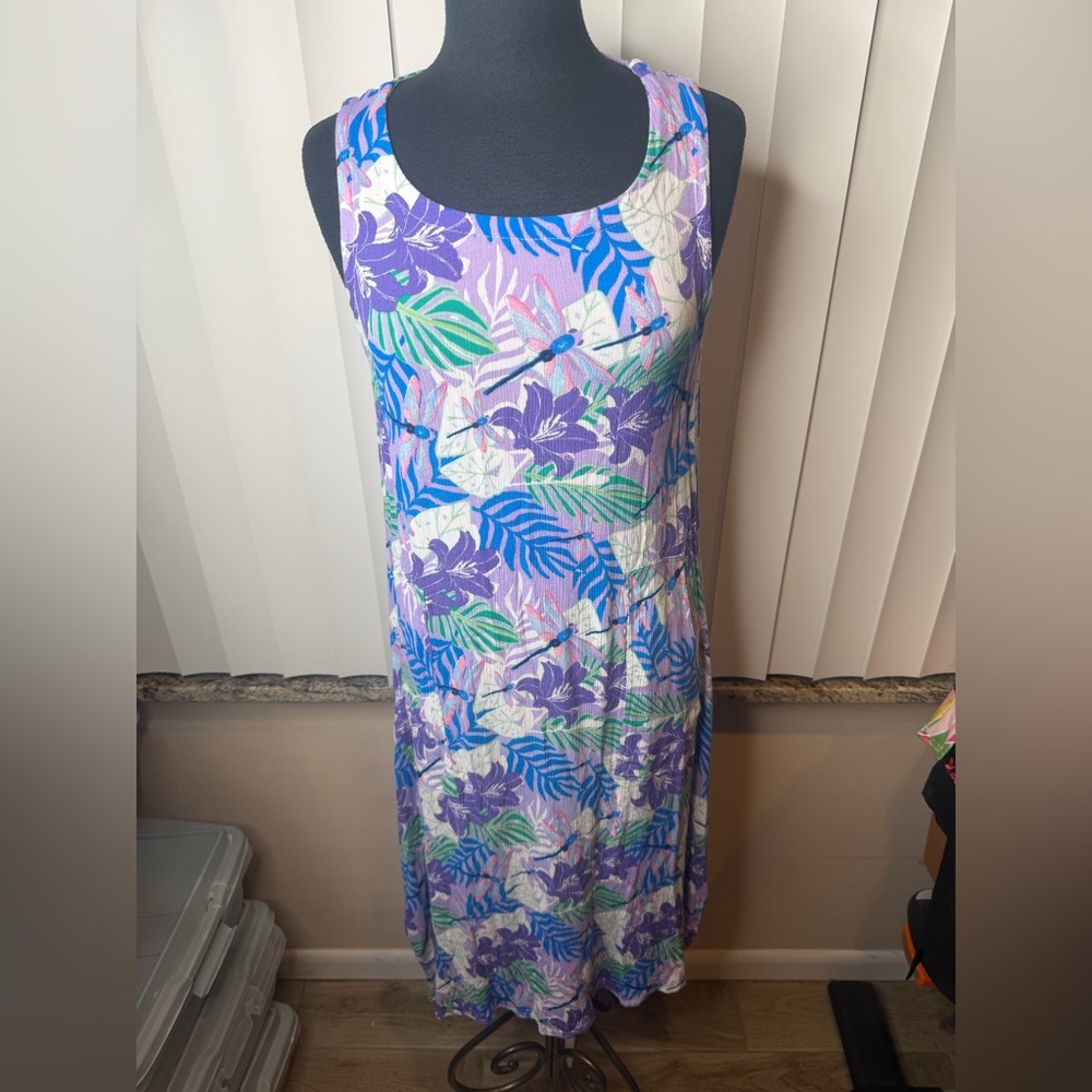 Water Lily Floral Sleeveless Hem Ruched Sides Ties Maxi Dress Size Small